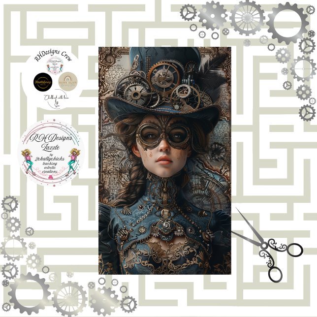 Papel De Seda Decoupage da Garota Teal de Gears Steampunk (Criador carregado)