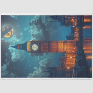 Papel De Seda Decoupage da Lua Noturna de Londres Skyline