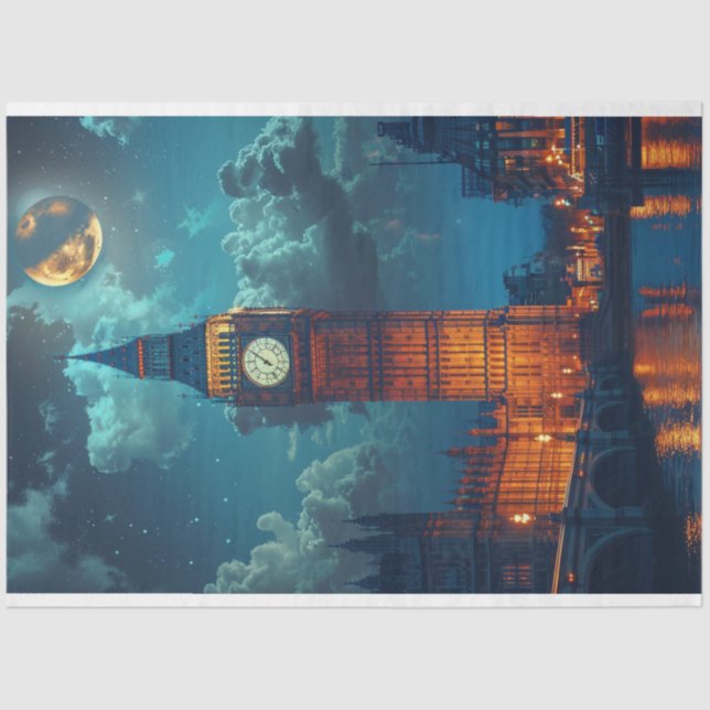 Papel De Seda Decoupage da Lua Noturna de Londres Skyline (Frente )