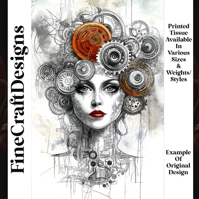 Papel De Seda Decoupage da Mulher Mecânica Steampunk Ephemera M9 (Criador carregado)