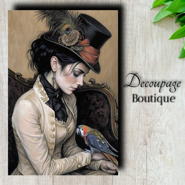 Papel De Seda Decoupage da Senhora Vice-Presidente (Victorian Lady Parrot Decoupage Tissue Paper)