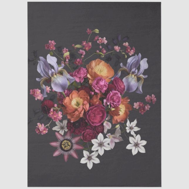 Papel De Seda Decoupage Dark Botanical Bloom (Frente )