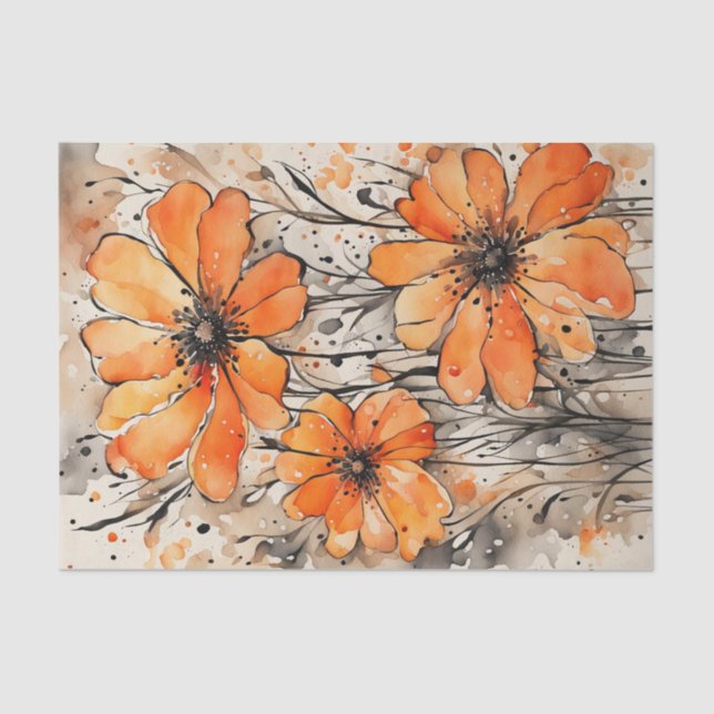 Papel De Seda Decoupage das Flores de Mola Laranja (Frente )