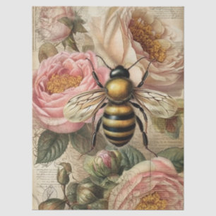 Papel De Seda Decoupage de Abelha Vintage e Rosas Rosas