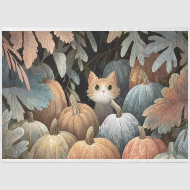 Papel De Seda Decoupage de Abóbora com Gato Gengibre (Frente )