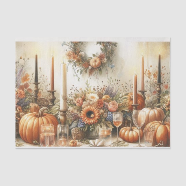 Papel De Seda Decoupage de Abóbora Floral de Outono (Frente )