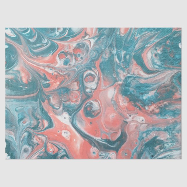 Papel De Seda Decoupage de Abstrato Branco Azul-Coral Teal (Frente )