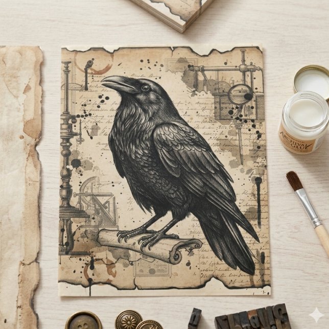 Papel De Seda Decoupage de Academia Sombria Corvo Gótico (Gothic raven decoupage tissue paper)