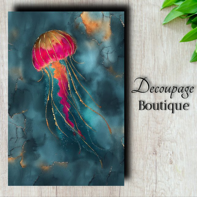 Papel De Seda Decoupage de Água-viva Dourada (Gilded Jellyfish Decoupage Tissue Paper)