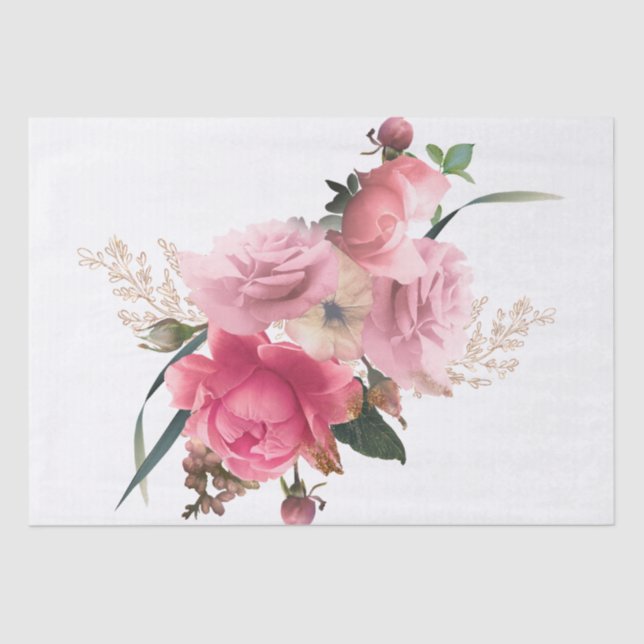 Papel De Seda Decoupage de Aquarela de Buquê Floral Dourada rosa (Frente )