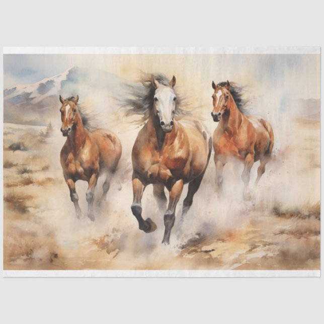 Papel De Seda Decoupage de Aquarela de Cavalos Selvagens (Frente )