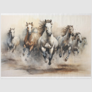 Papel De Seda Decoupage de Aquarela de Cavalos Selvagens