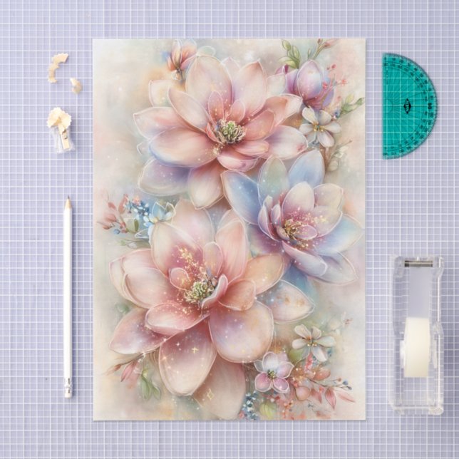 Papel De Seda Decoupage de Aquarela Pastel de Magnólia (Arte )