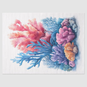 Papel De Seda Decoupage de Arrecife de Coral de Aquarela