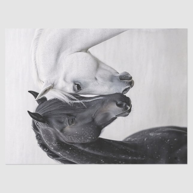 Papel De Seda Decoupage de Arte de Cavalo de Leão Negro e Branco (Frente )