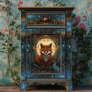 Papel De Seda Decoupage de Arte Folclética Magical Fox Moonlit