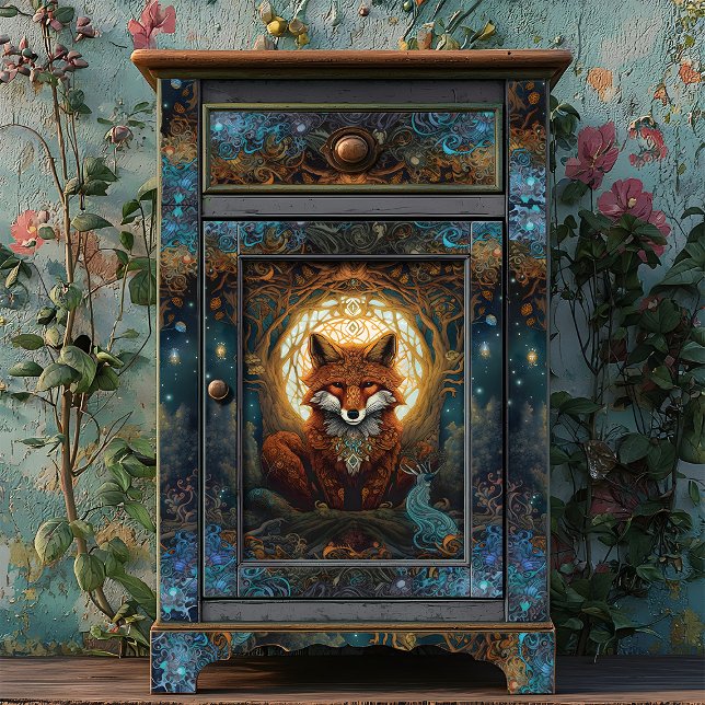 Papel De Seda Decoupage de Arte Folclética Magical Fox Moonlit (Criador carregado)