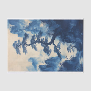 Papel De Seda Decoupage de Árvore Pintada com Tinta Azul Chinesa