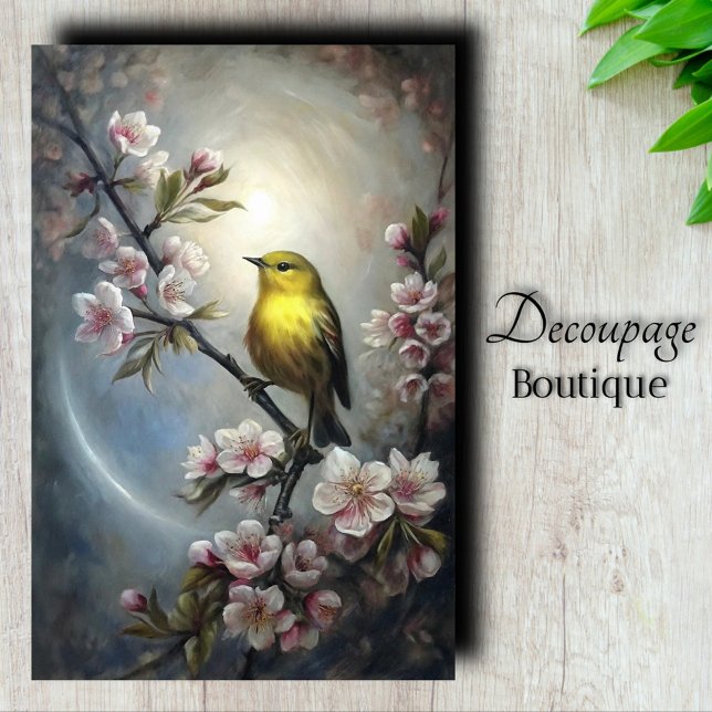 Papel De Seda Decoupage de Ave Maria-ouro (Golden Warbler Bird Decoupage Tissue Paper)