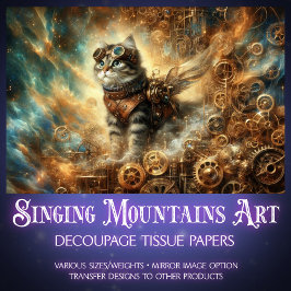 Papel De Seda Decoupage de Aventura de Gear Steampunk Cat Cosmmm