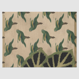 Papel De Seda Decoupage de Aves Verdes e Amarelas Vintage