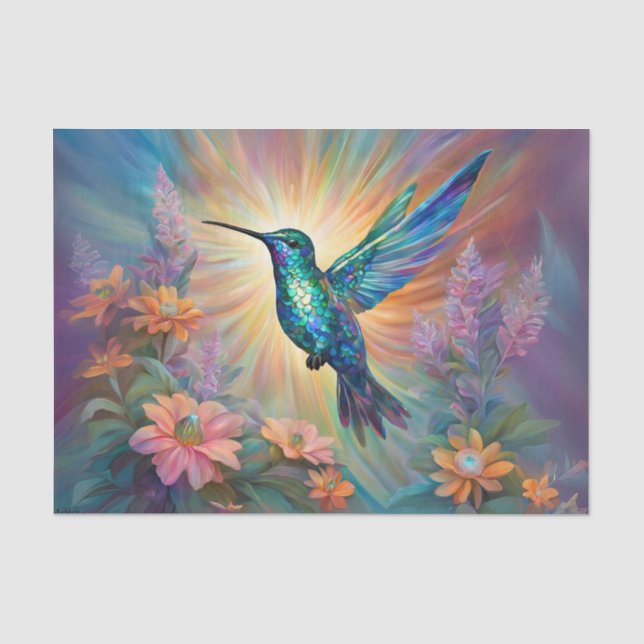 Papel De Seda Decoupage de Beija-flor Iridescente (Frente )