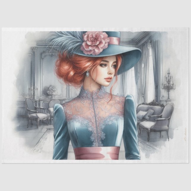 Papel De Seda Decoupage de Bela Cabeça Vermelha Vitoriana (Frente )