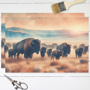 Papel De Seda Decoupage de Buffalo Herd Watercolor Bison