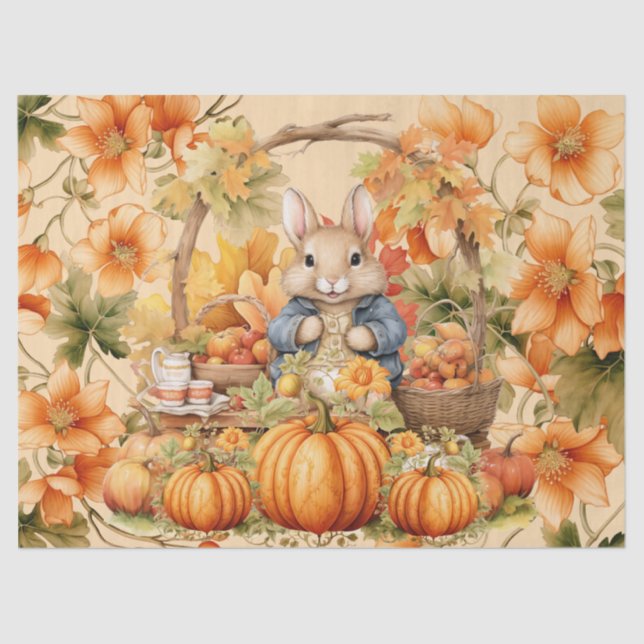 Papel De Seda Decoupage de Bunny & Pumpkins com Aquarela de Hall (Frente )
