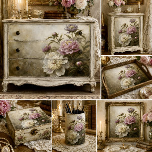 Papel De Seda Decoupage de Buquê de Peônia Rosa Pintado