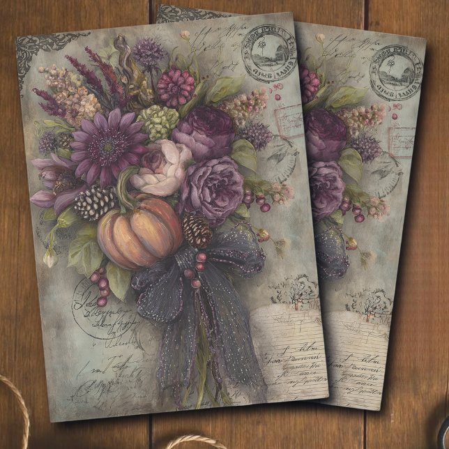 Papel De Seda Decoupage de Buquê Floral Antigo Escuro Ephemera (Criador carregado)