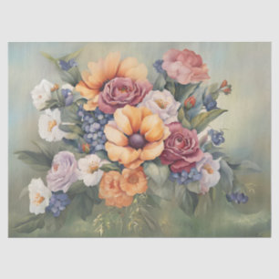Papel De Seda Decoupage de Buquê Floral Pastel 