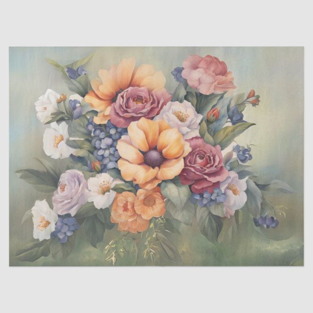 Papel De Seda Decoupage de Buquê Floral Pastel  (Frente )