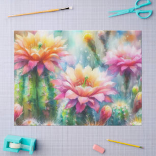 Papel De Seda Decoupage de Cactos Sucultos de Flutuação de Aquar