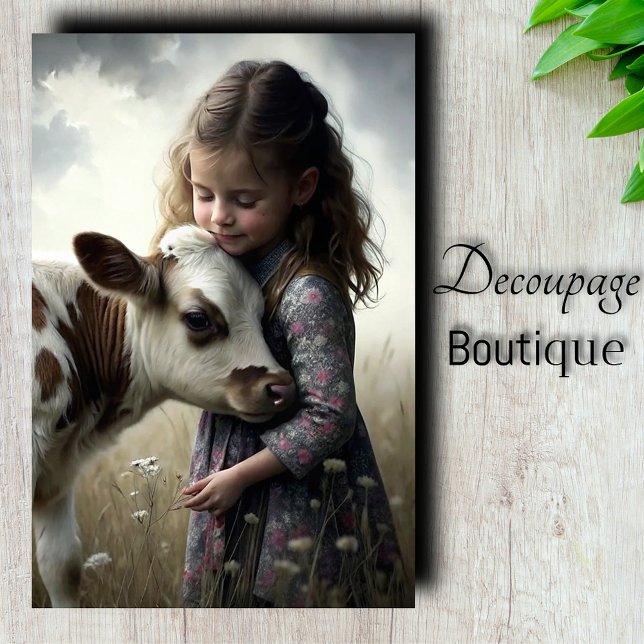 Papel De Seda Decoupage de Caf Cuddle (Calf Cuddle Decoupage Tissue Paper)