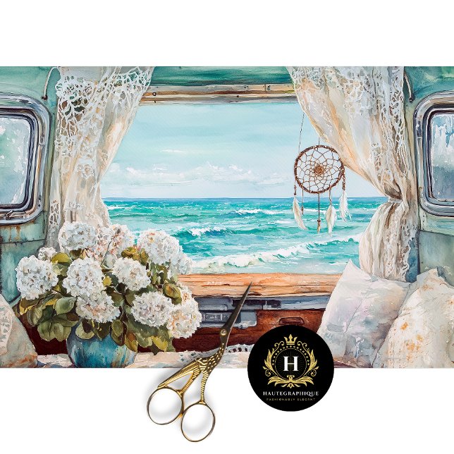 Papel De Seda Decoupage de Caravana Boho Gitano à Beira-Mar na J (Criador carregado)