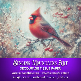 Papel De Seda Decoupage de Cardinal em Aquarela de Floresta de I