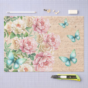 Papel De Seda Decoupage de Carta de Amor Floral Vintage Romântic