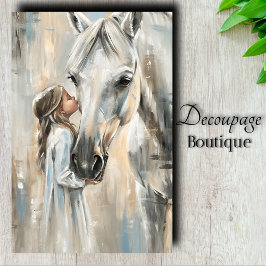 Papel De Seda Decoupage de Cavalo Branco e Menina
