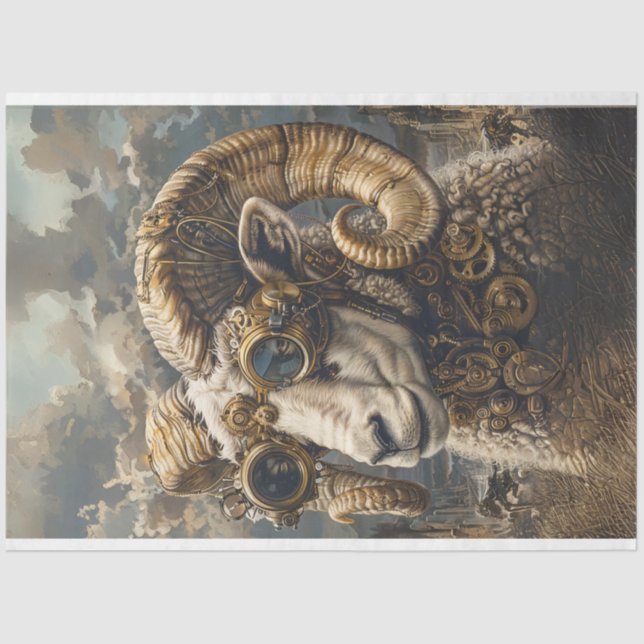 Papel De Seda Decoupage de Cavalos Ram Steampunk (Frente )