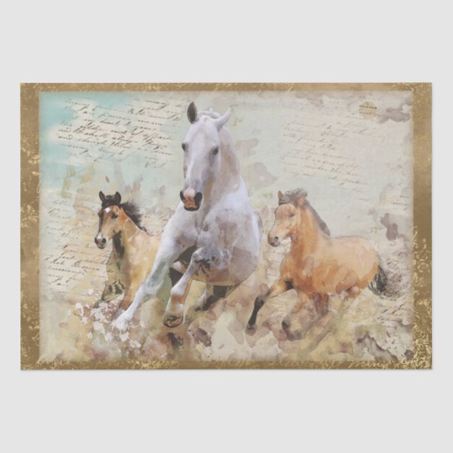 Papel De Seda Decoupage de Cavalos Selvagens (Frente )