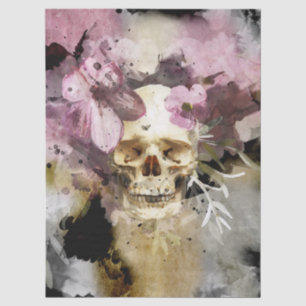 Papel De Seda Decoupage de Caveira Floral em Aquarela