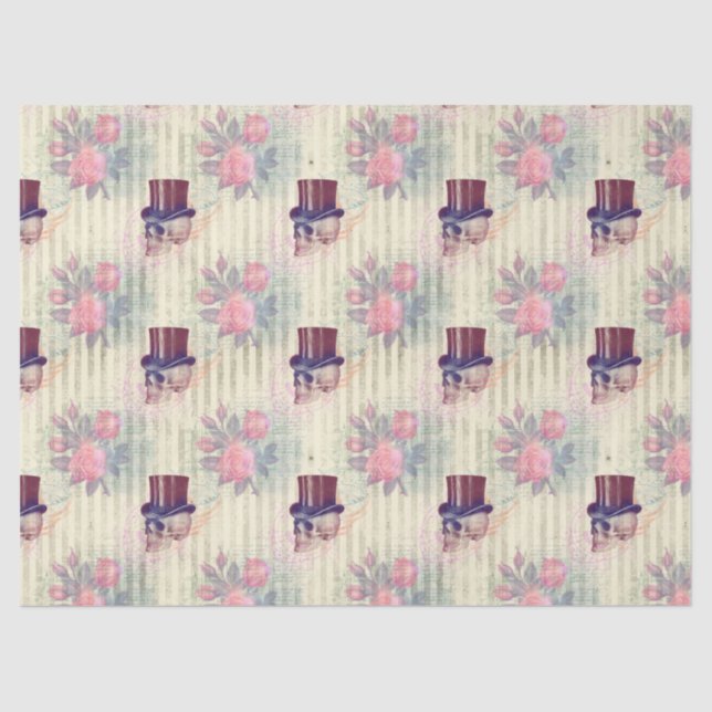 Papel De Seda Decoupage de Caveiras e Rosas (Frente )