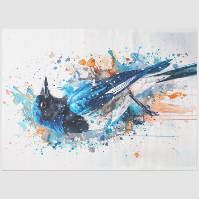 Papel De Seda Decoupage de Charm Ceruliano de Magpie Bird (Frente )