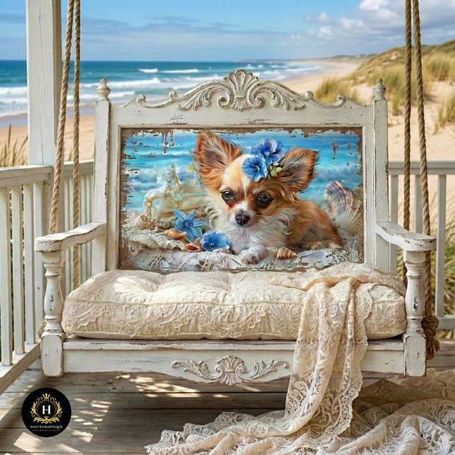 Papel De Seda Decoupage de Charming Chihuahua Beach Seashell (Criador carregado)