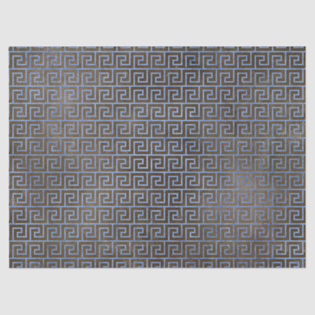 Papel De Seda Decoupage de Chave Grego Azul e Marrom (Frente )