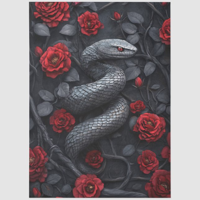 Papel De Seda Decoupage de Cobra e Rosas Góticas (Frente )