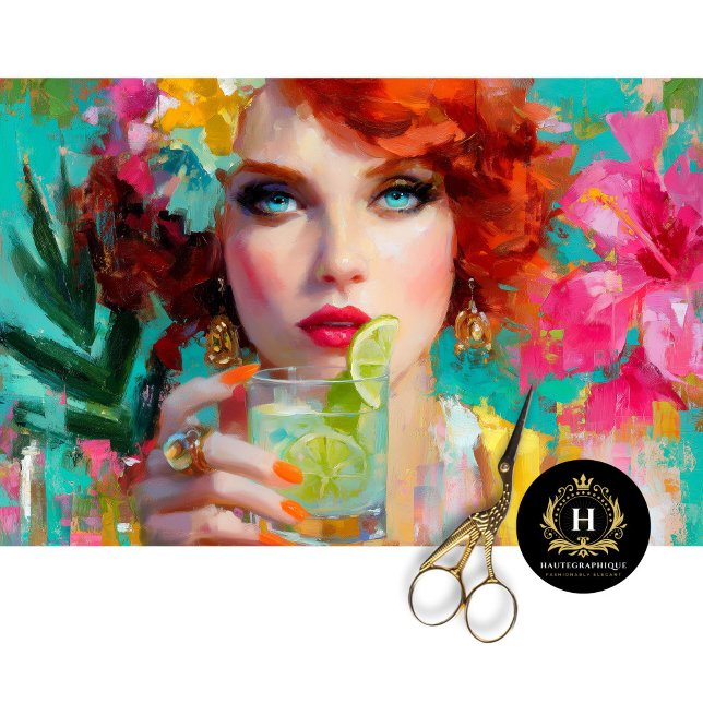 Papel De Seda Decoupage de Cocktail Tropical Lima Vermelha Retro (Criador carregado)