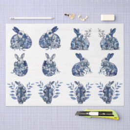 Papel De Seda Decoupage de Coelhos Azuis e Brancos Inspirados no