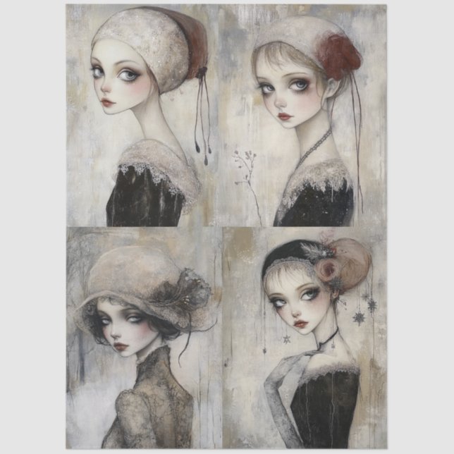 Papel De Seda Decoupage de Colagem de Garota Gótica Escura (Frente )